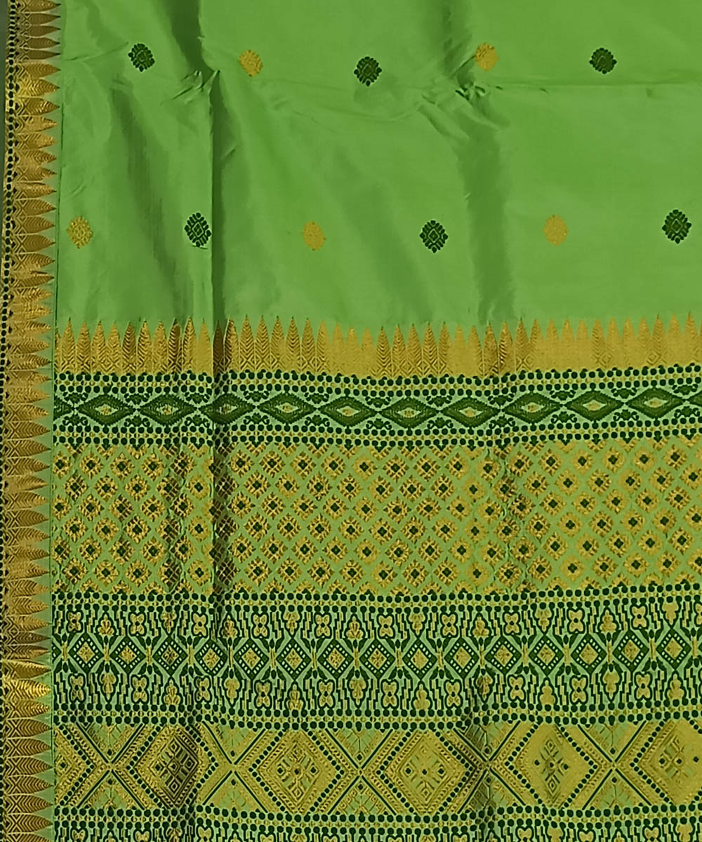 Light green golden silk handwoven assam saree