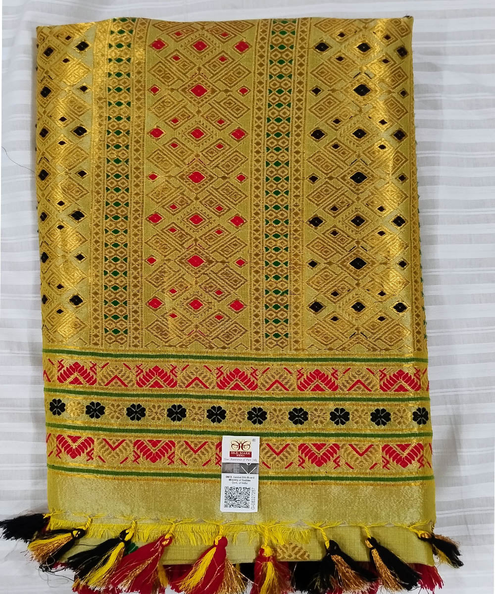 Yellow golden silk handwoven assam saree