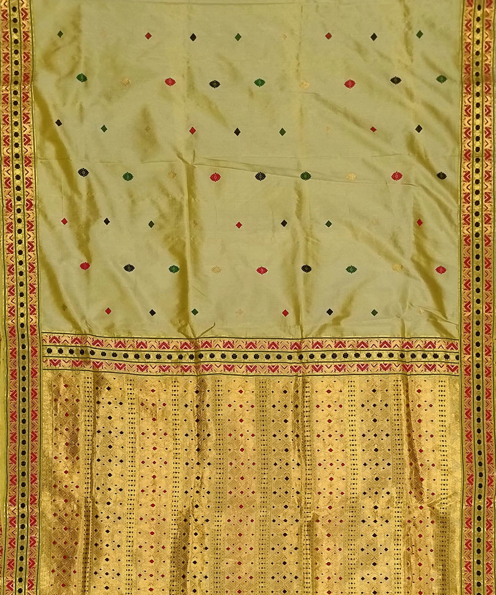 Yellow golden silk handwoven assam saree