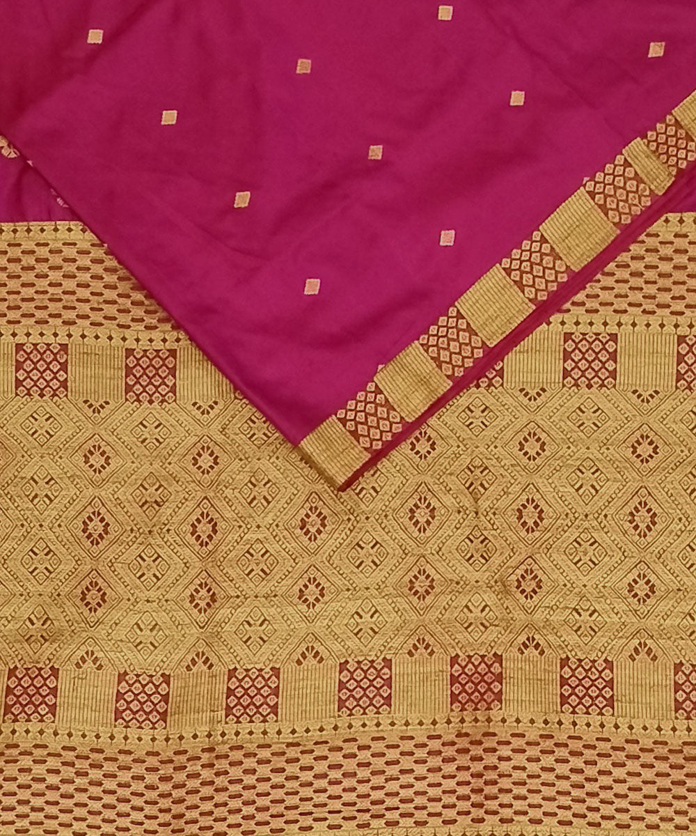 Red golden silk handwoven assam saree