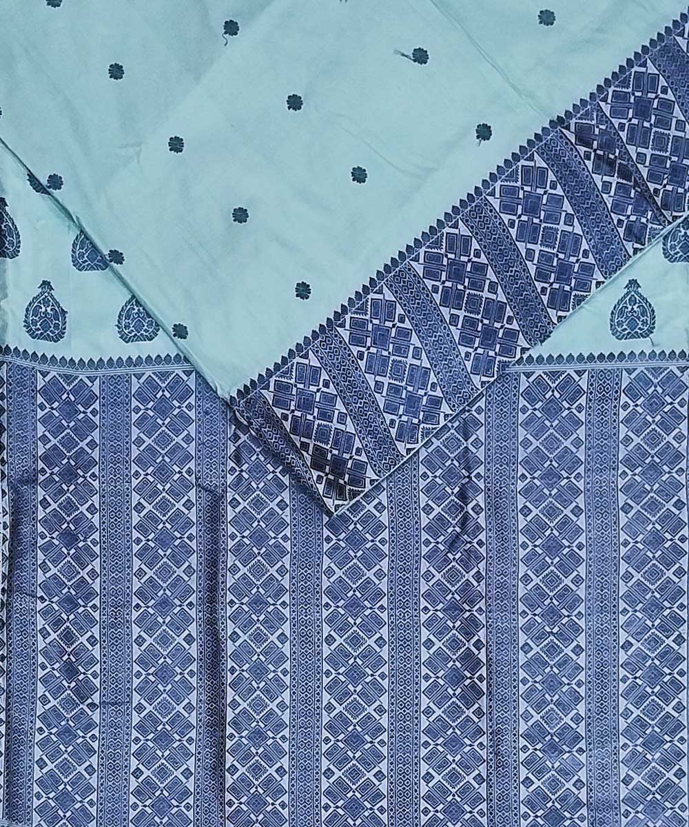Sky blue navy blue handwoven assam silk saree