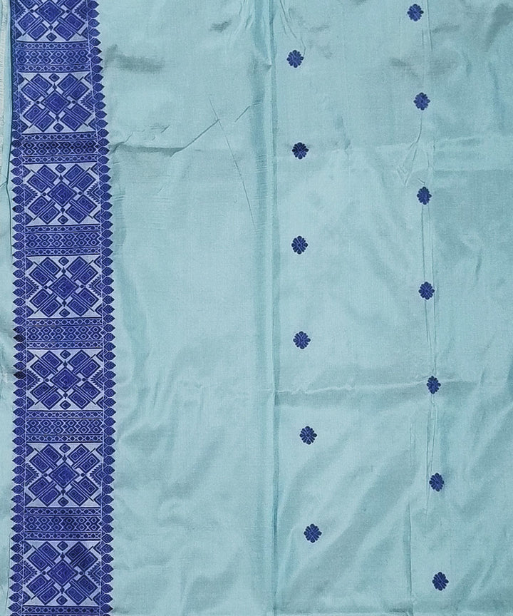 Sky blue navy blue handwoven assam silk saree
