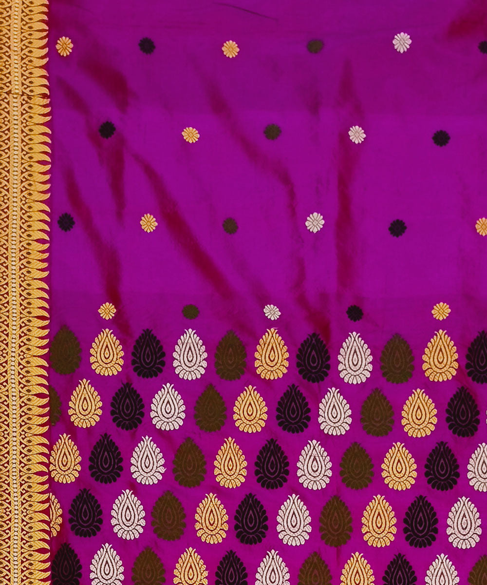 Purple yellow silk handwoven assam saree