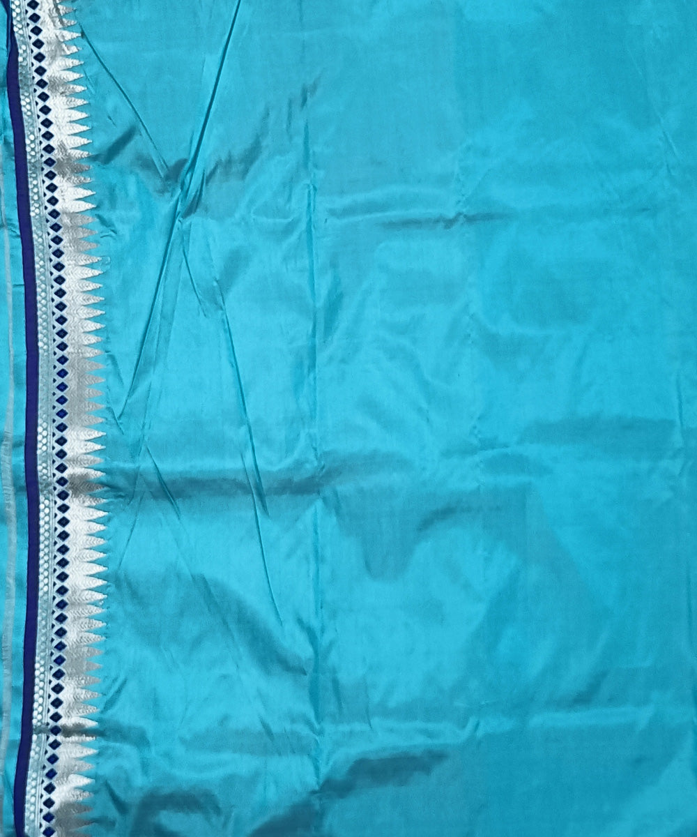 Sky blue navy blue silk handwoven assam saree