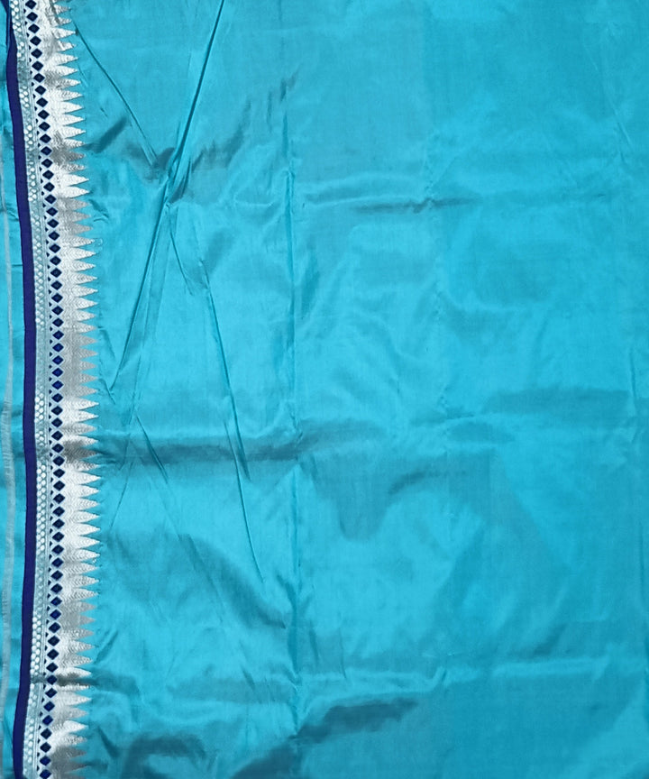 Sky blue navy blue silk handwoven assam saree