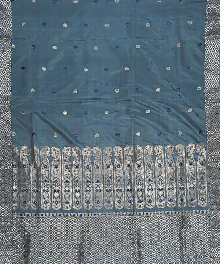 Navy blue white silk handwoven assam saree