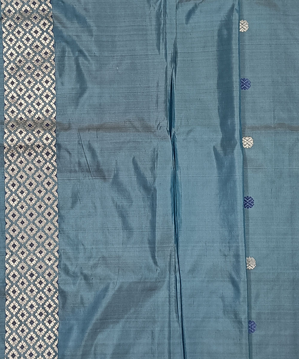 Navy blue white silk handwoven assam saree