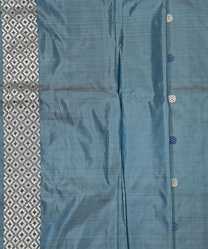 Navy blue white silk handwoven assam saree