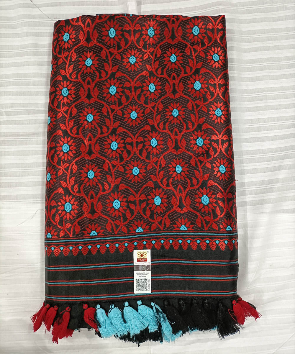 Black red silk handwoven assam saree