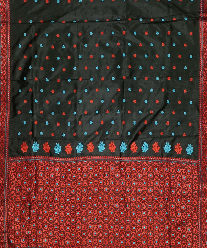 Black red silk handwoven assam saree