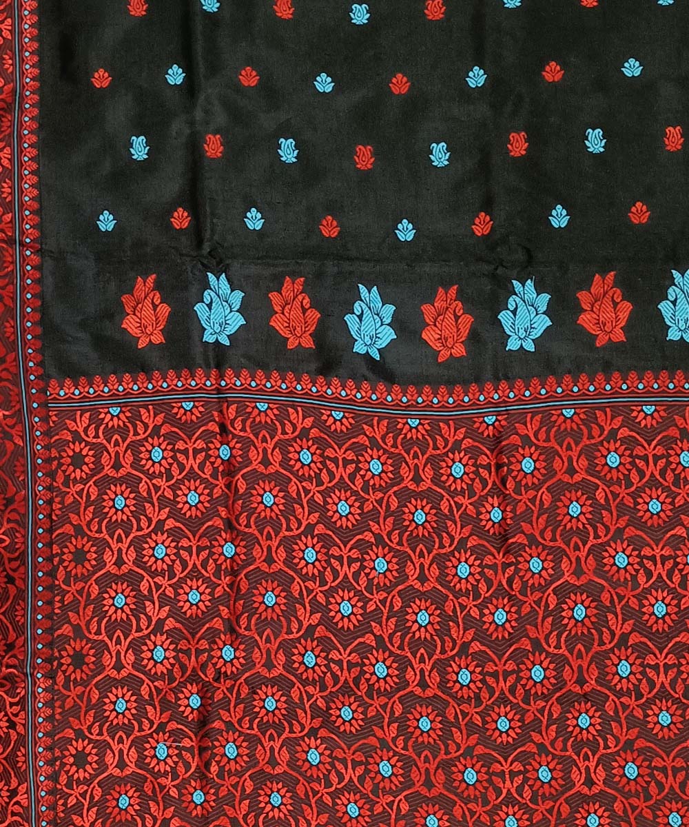 Black red silk handwoven assam saree