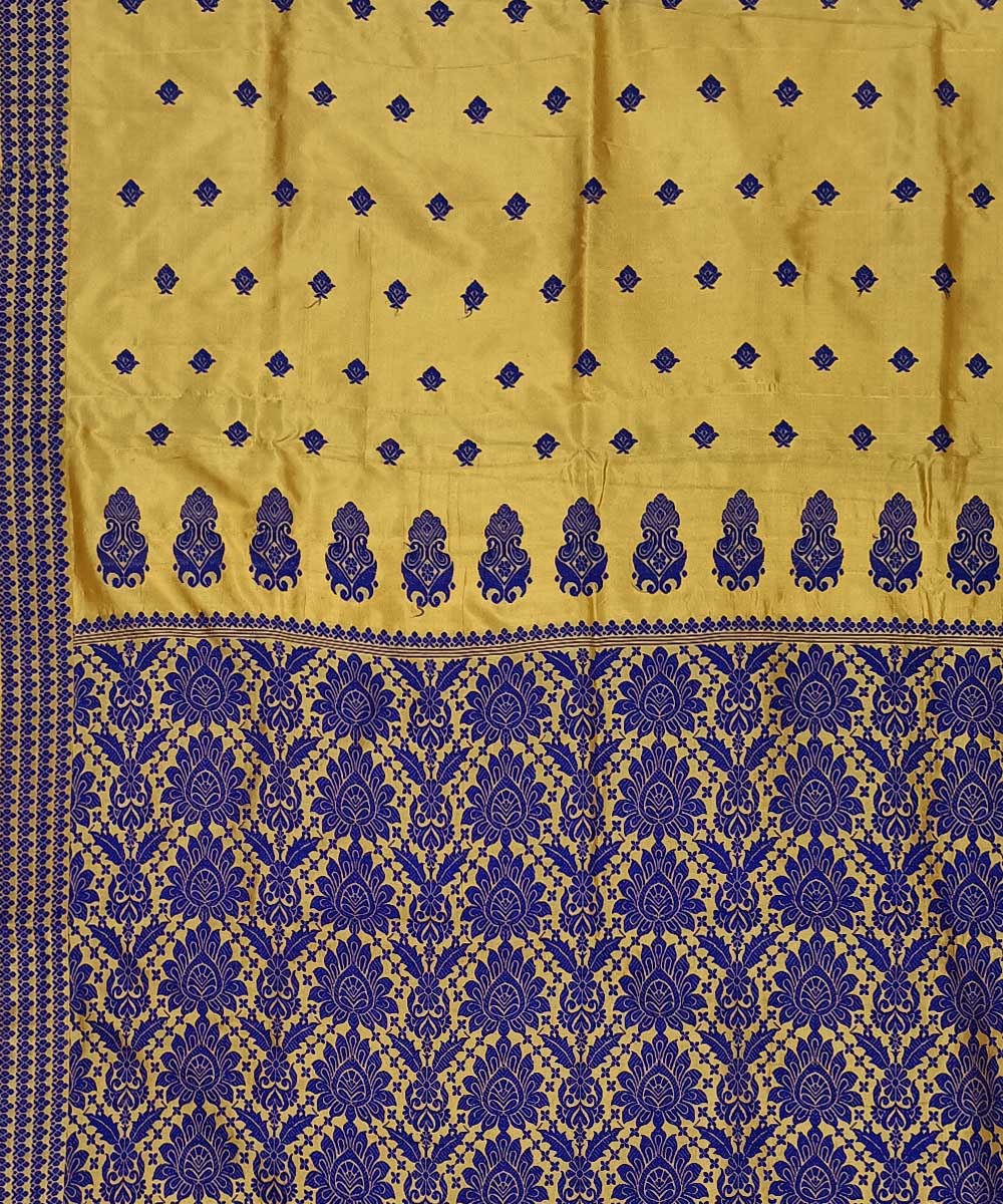 Yellow blue silk handwoven assam saree
