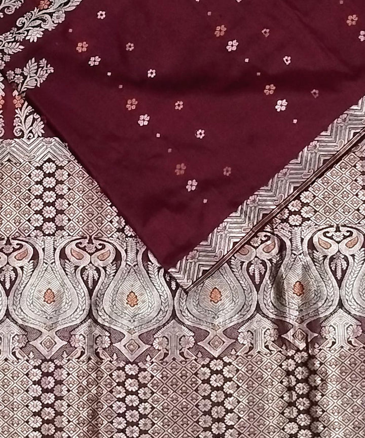 Brown white silk handwoven assam saree