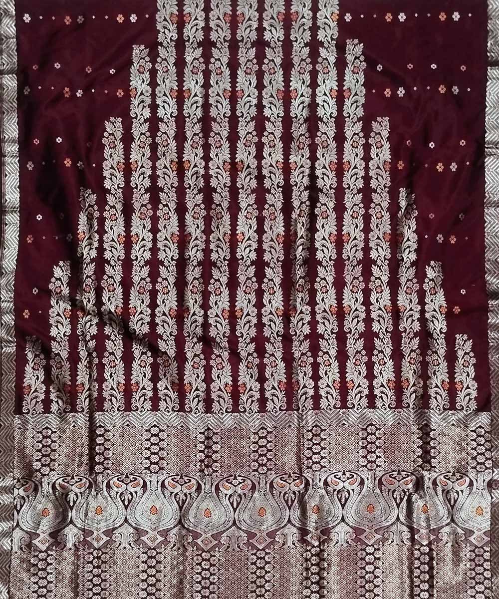 Brown white silk handwoven assam saree