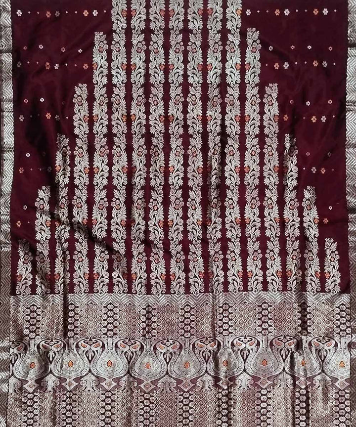 Brown white silk handwoven assam saree