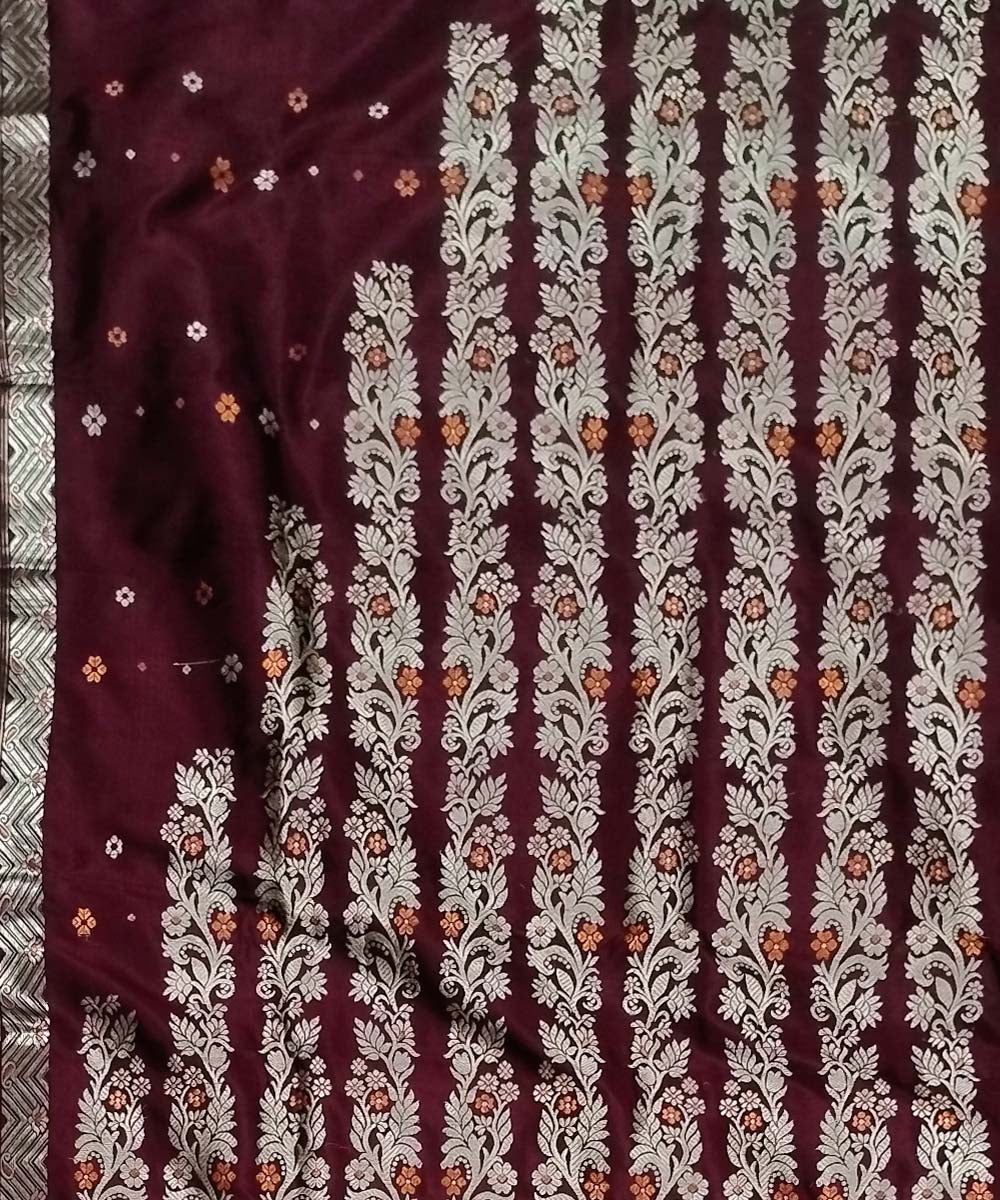 Brown white silk handwoven assam saree