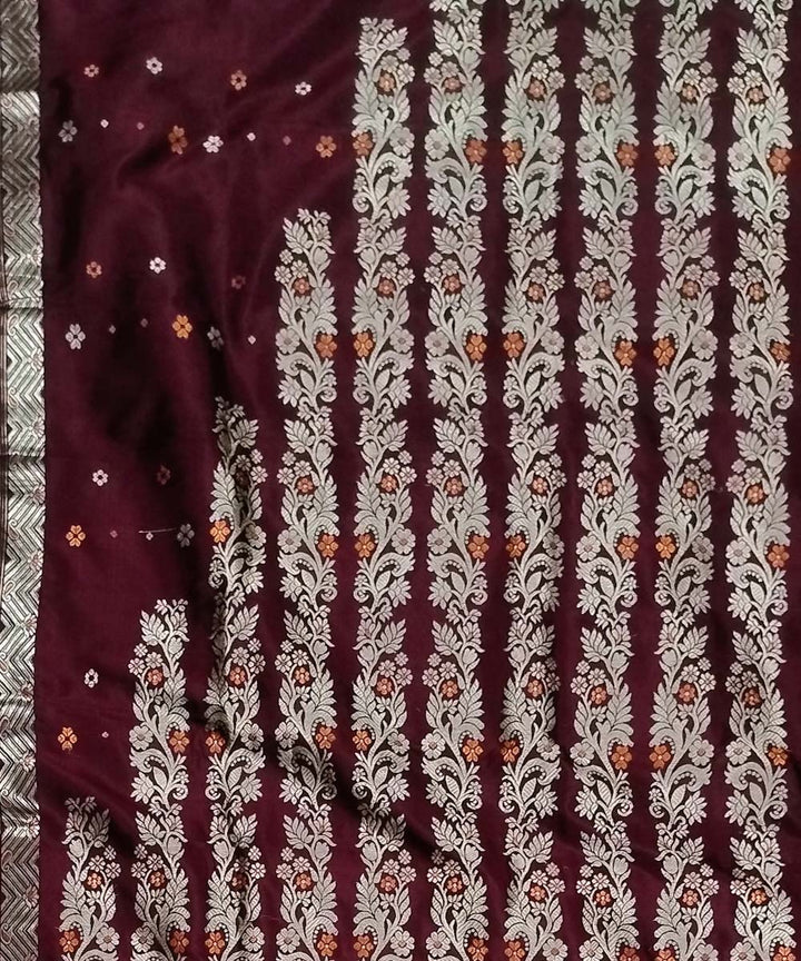 Brown white silk handwoven assam saree