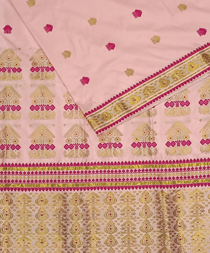 Pink red silk handwoven assam saree