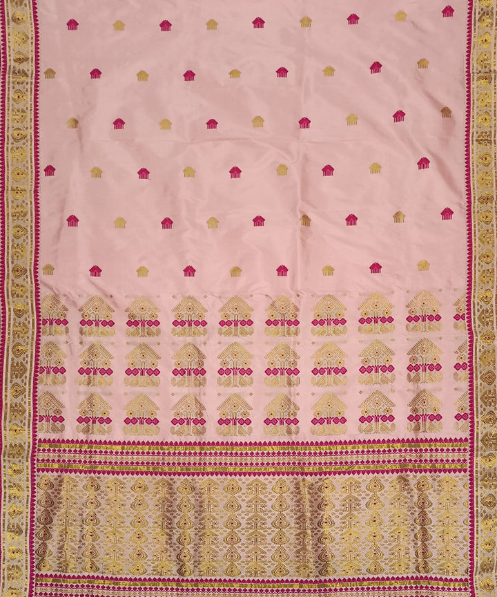 Pink red silk handwoven assam saree