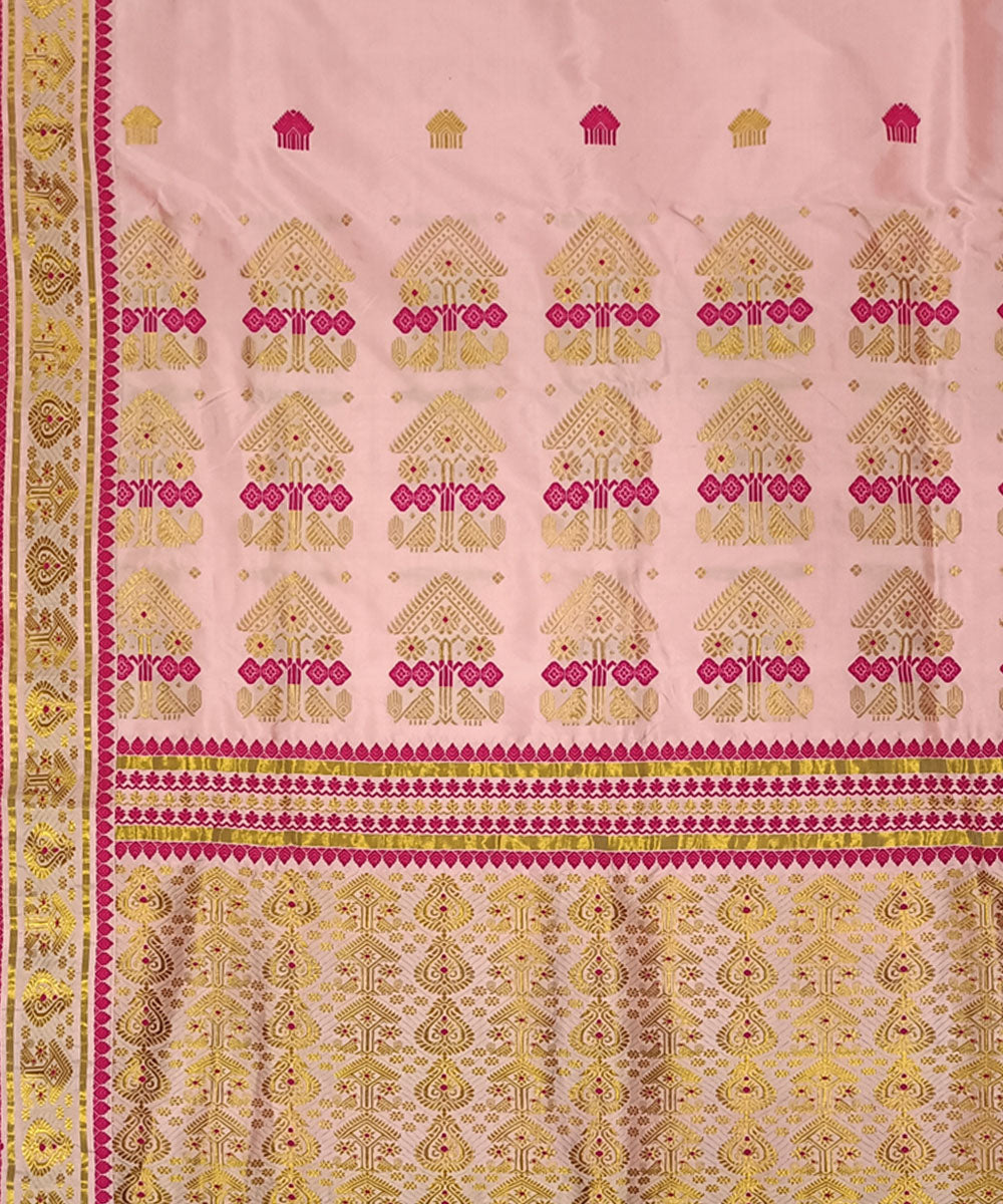 Pink red silk handwoven assam saree