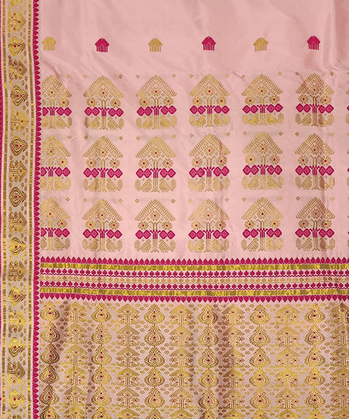 Pink red silk handwoven assam saree