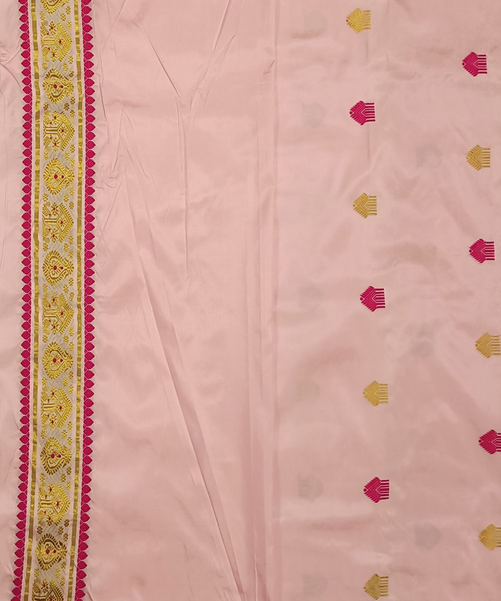 Pink red silk handwoven assam saree
