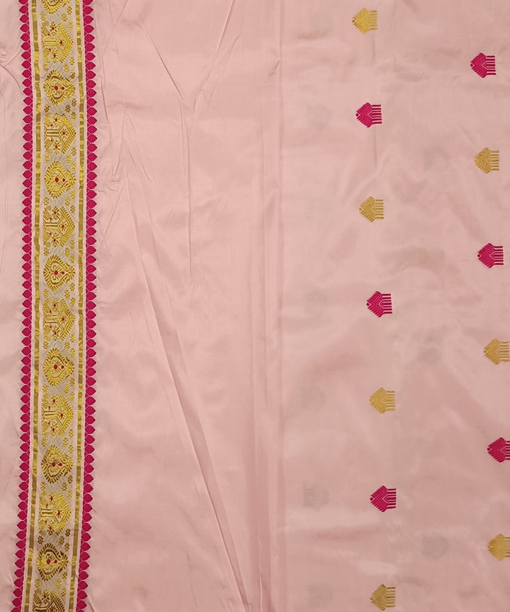Pink red silk handwoven assam saree