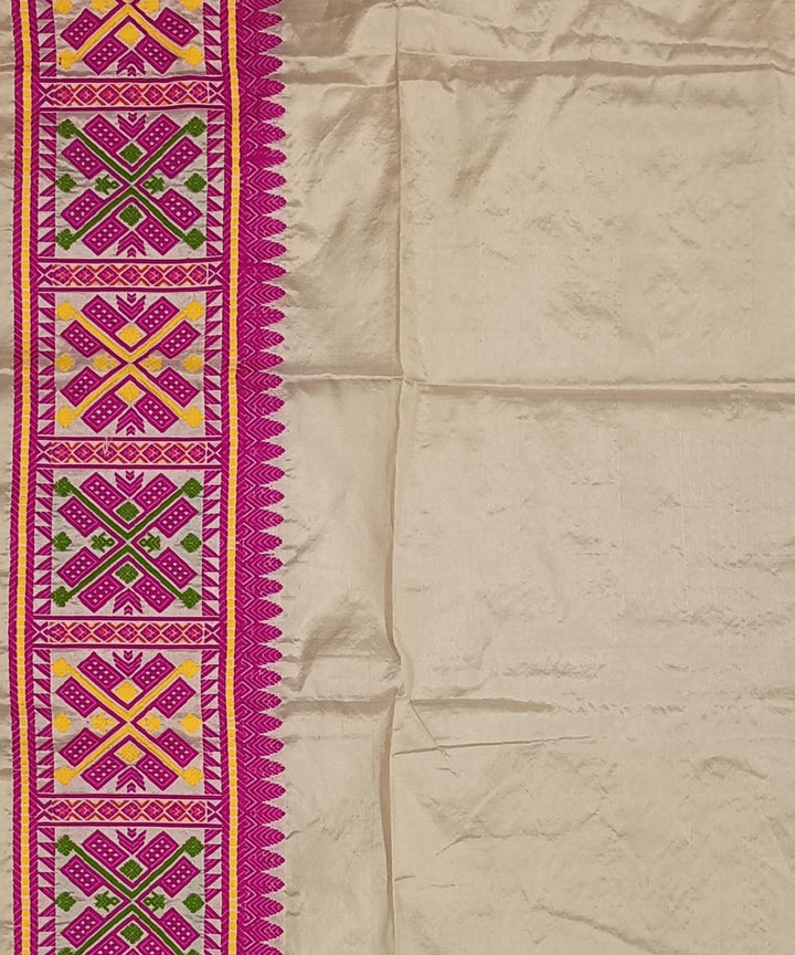 Pink white silk handwoven assam saree