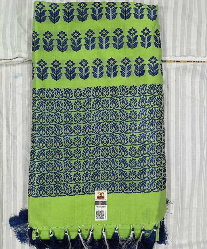 Lime green blue silk handwoven assam saree