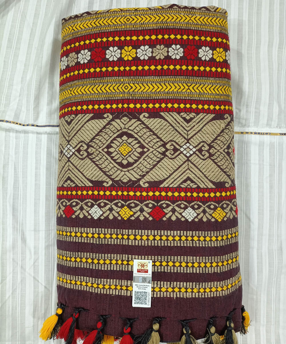 Brown grey silk handwoven assam saree