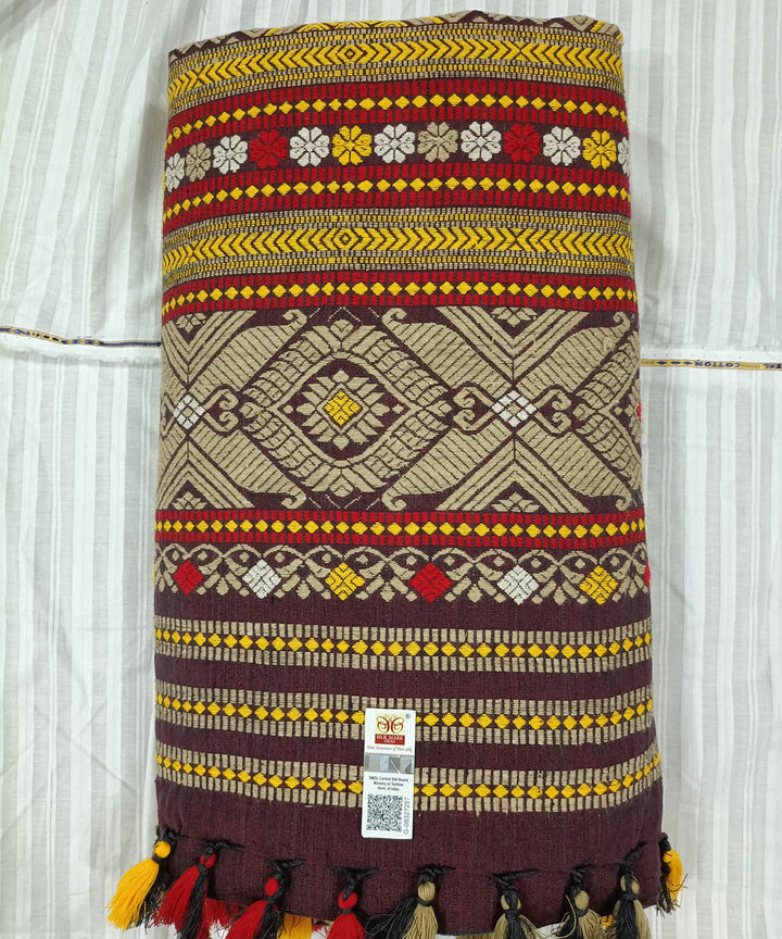 Brown grey silk handwoven assam saree
