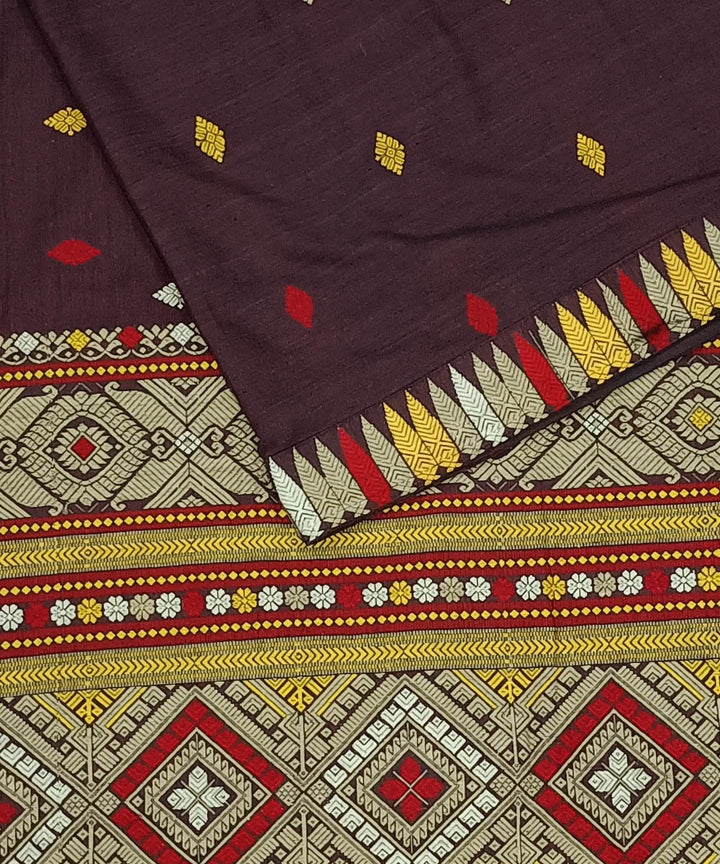 Brown grey silk handwoven assam saree