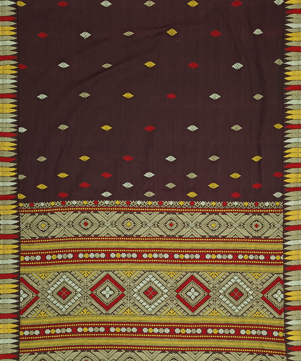 Brown grey silk handwoven assam saree