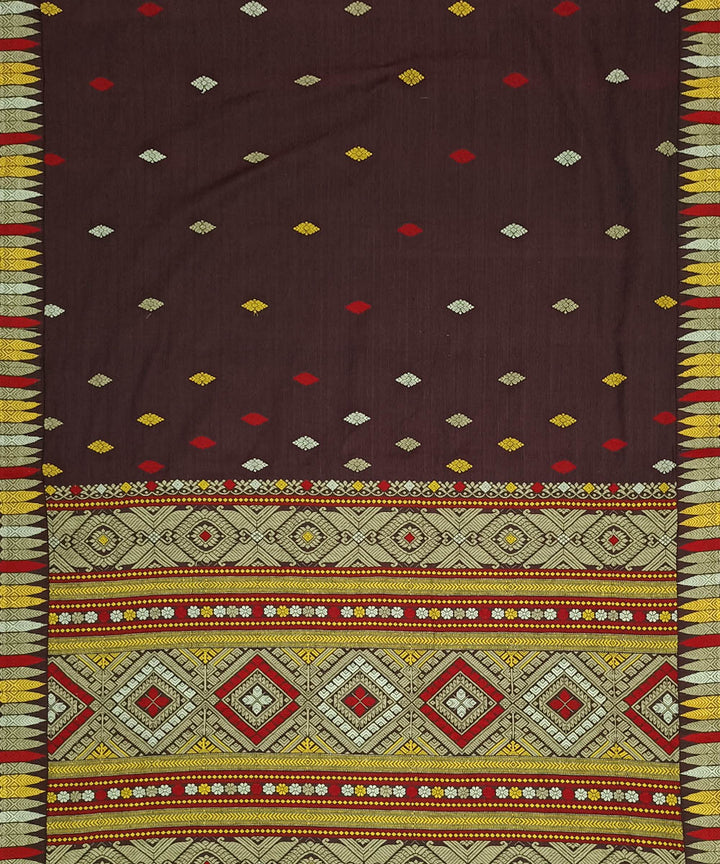 Brown grey silk handwoven assam saree
