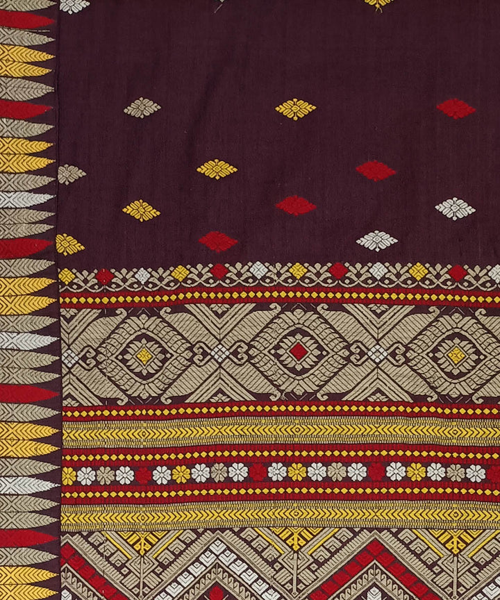 Brown grey silk handwoven assam saree