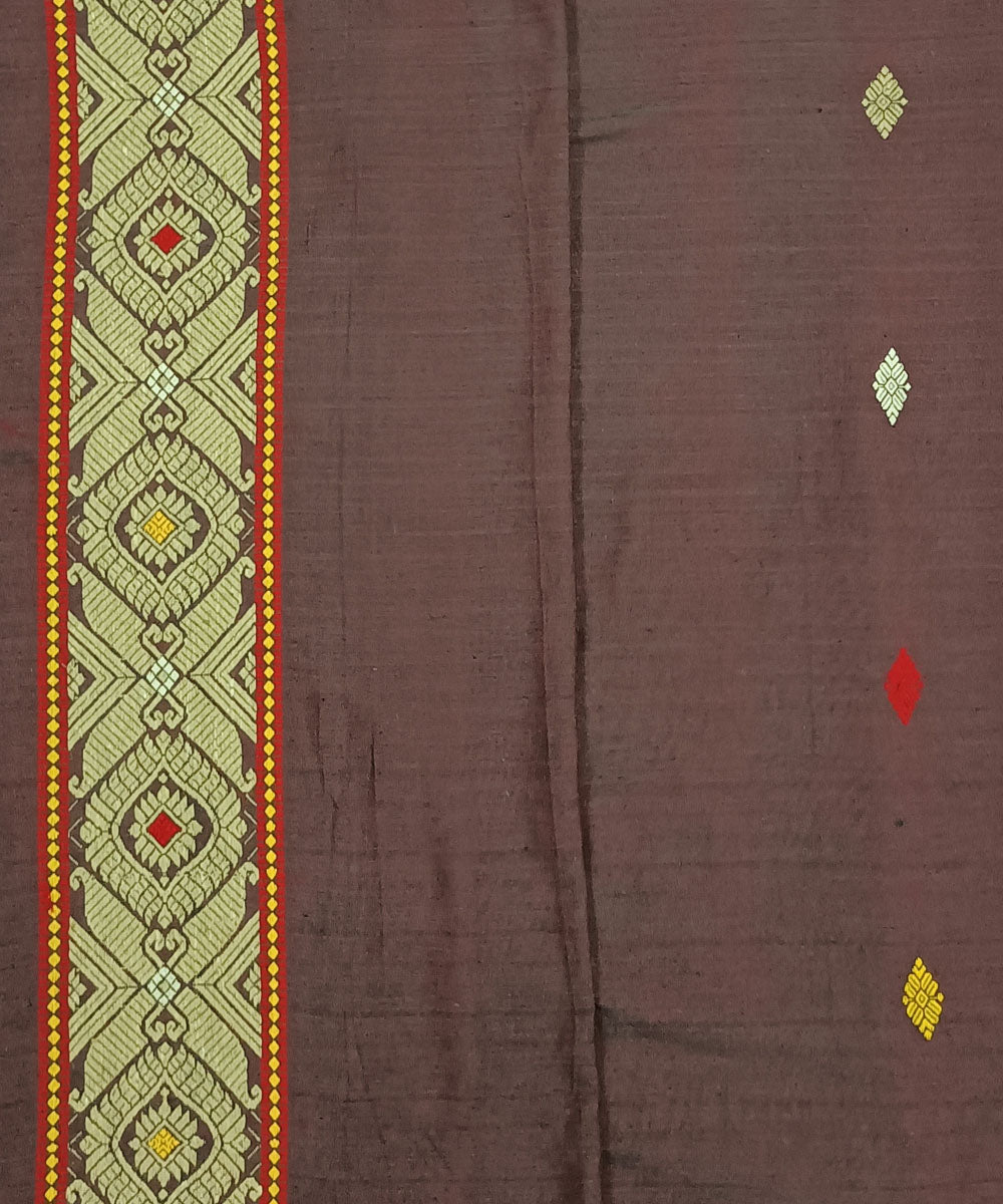 Brown grey silk handwoven assam saree