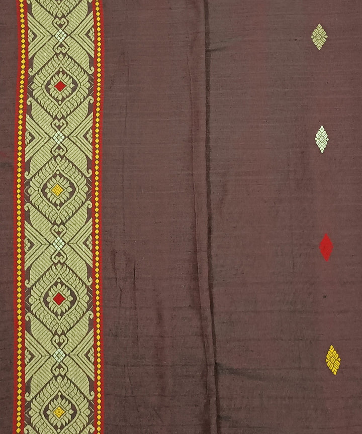 Brown grey silk handwoven assam saree