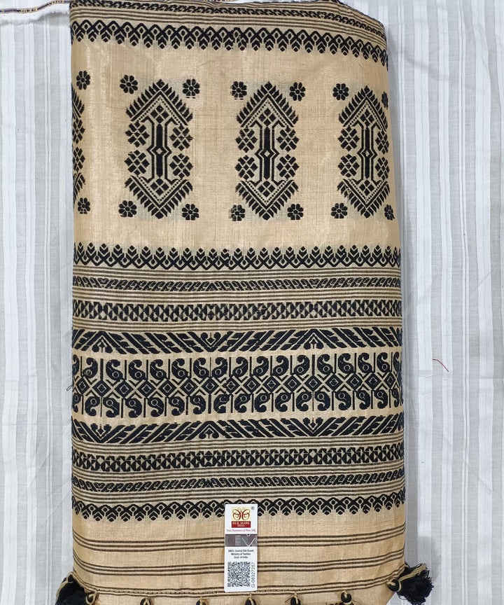 Grey off white silk handwoven assam saree
