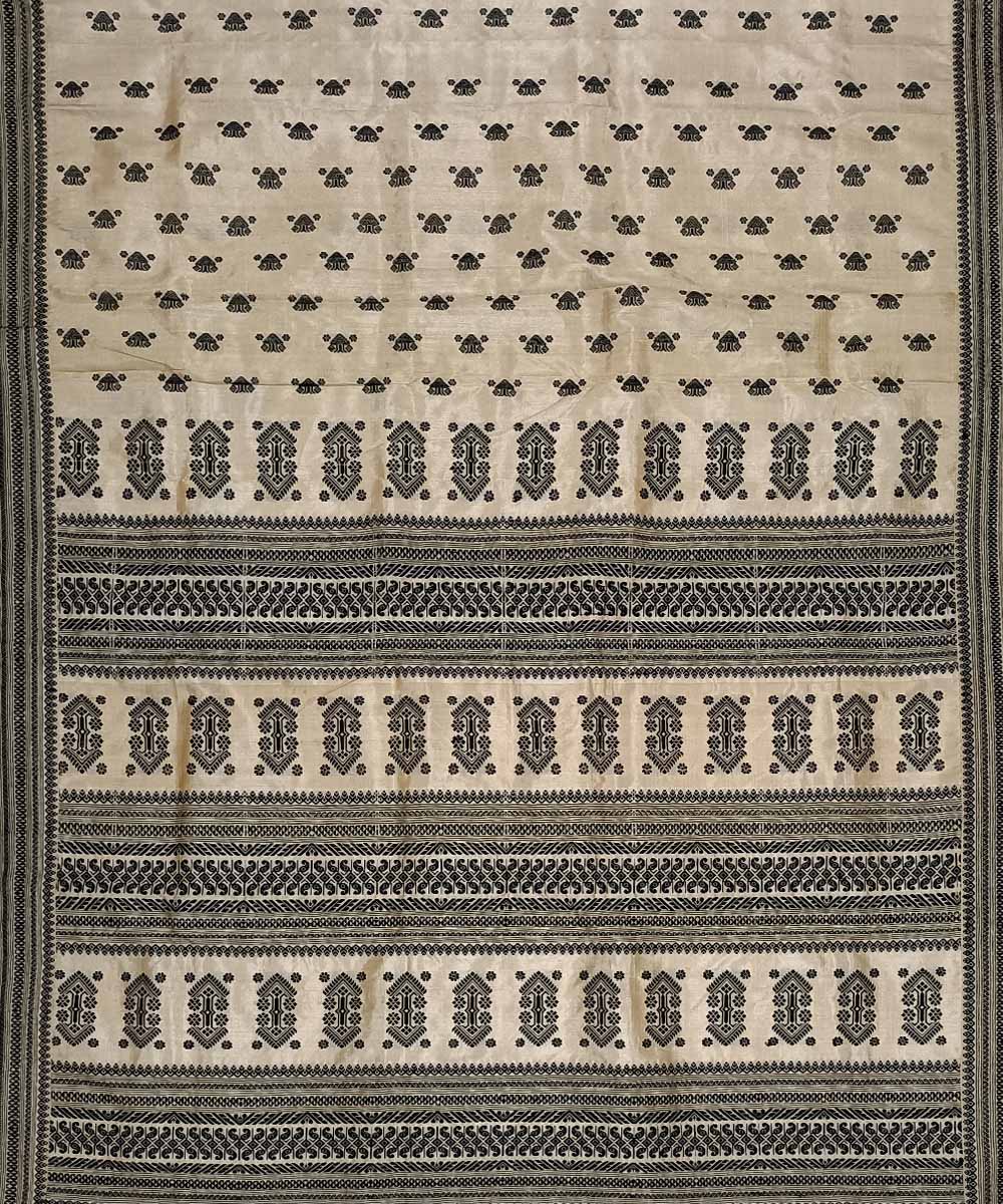 Grey off white silk handwoven assam saree