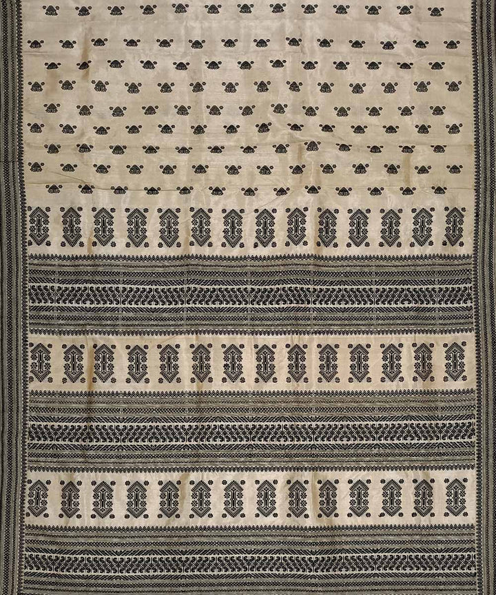 Grey off white silk handwoven assam saree