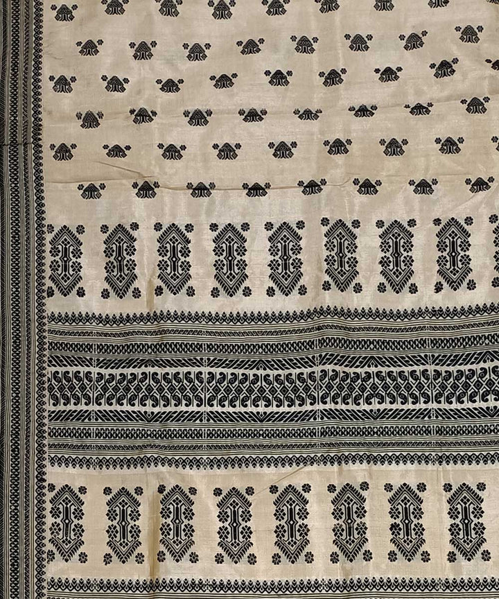 Grey off white silk handwoven assam saree