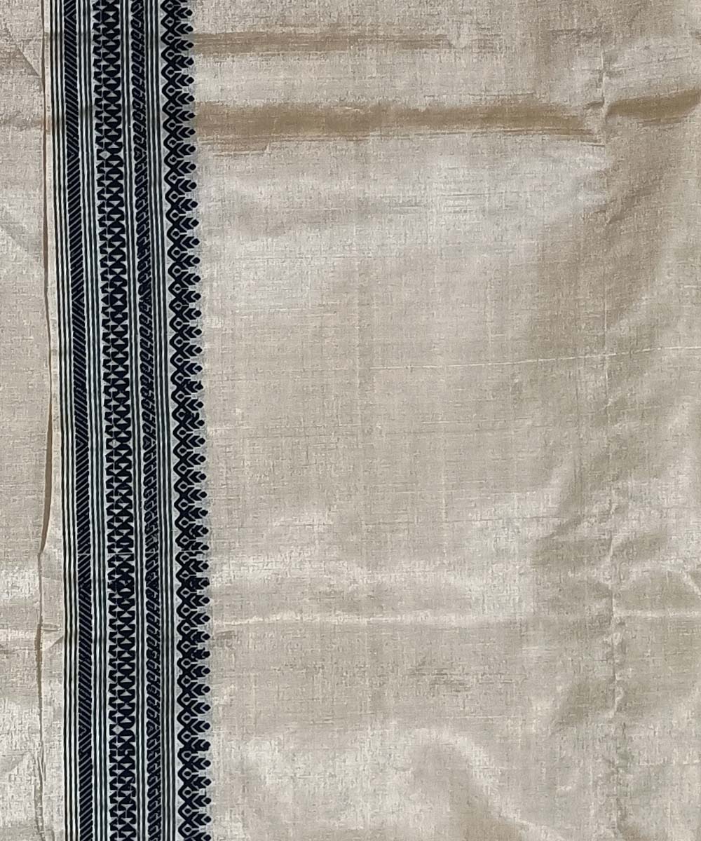 Grey off white silk handwoven assam saree