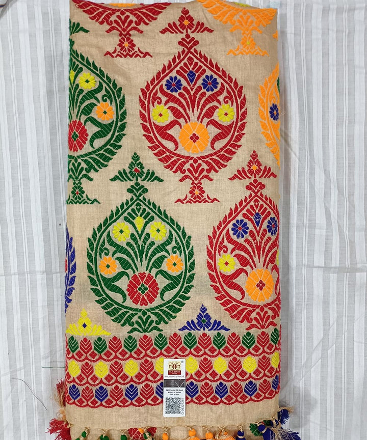 Peach multicolor silk handwoven assam saree