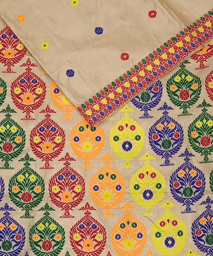 Peach multicolor silk handwoven assam saree