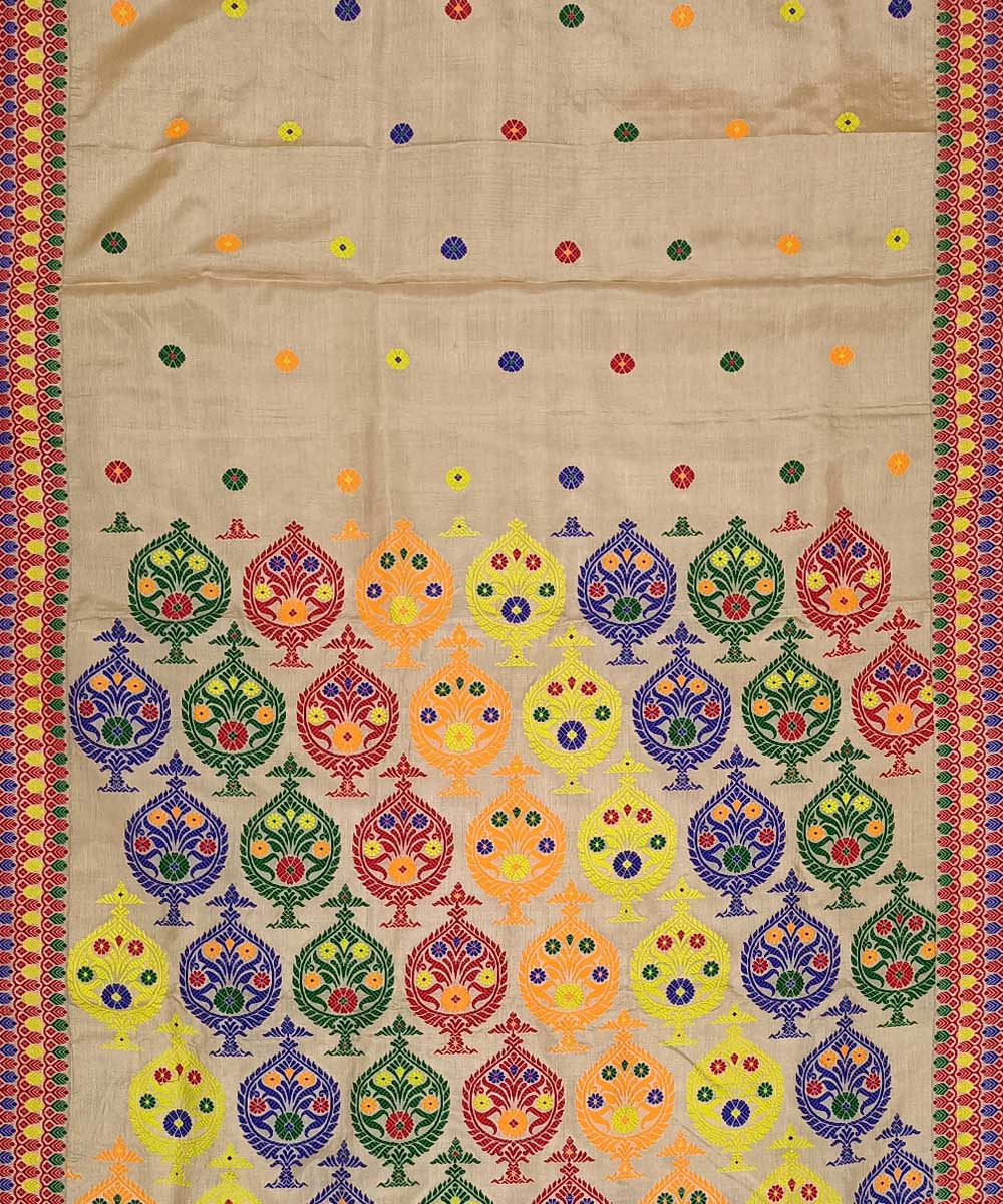 Peach multicolor silk handwoven assam saree