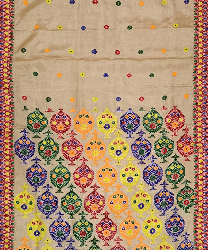 Peach multicolor silk handwoven assam saree