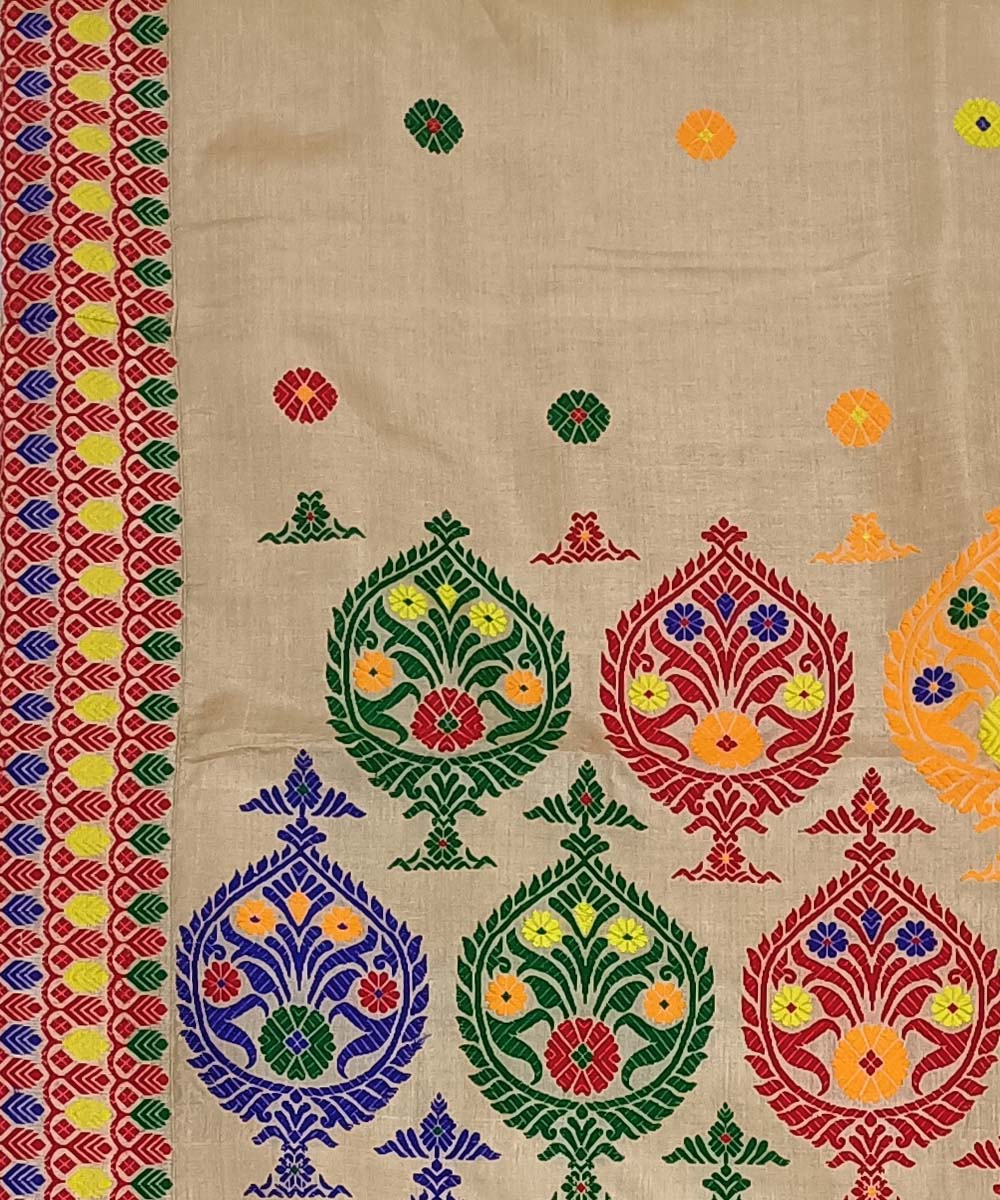 Peach multicolor silk handwoven assam saree