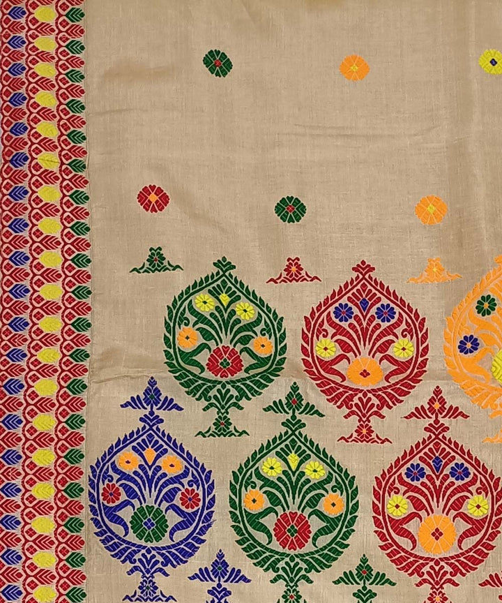 Peach multicolor silk handwoven assam saree