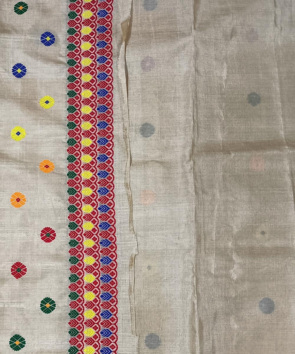 Peach multicolor silk handwoven assam saree