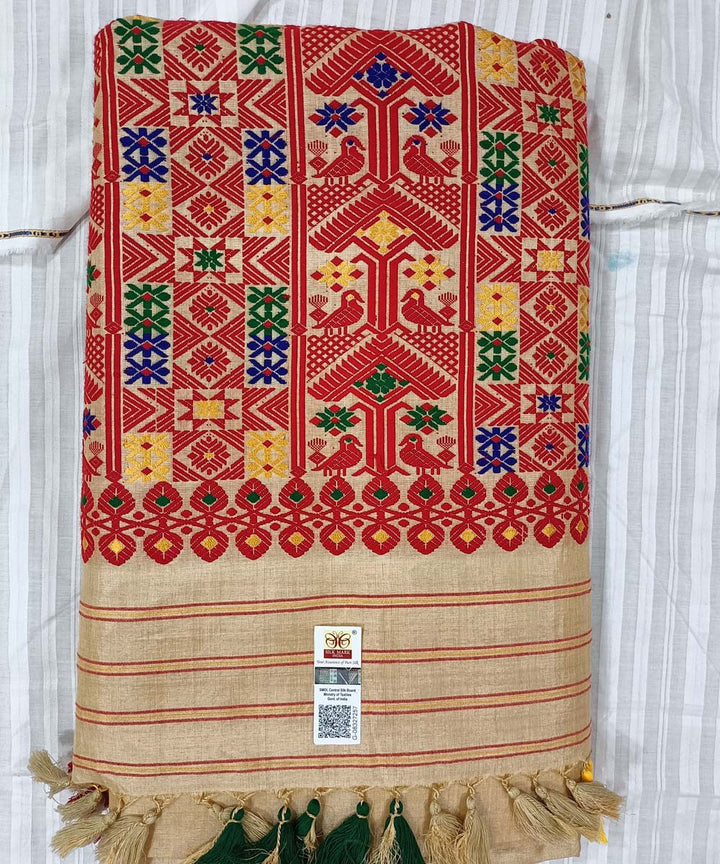 White red silk handwoven assam saree